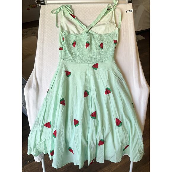 Voodoo Vixen Women Dress S Mint Green Watermelon Embroidery Fruit Fit & Flare - Picture 12 of 12